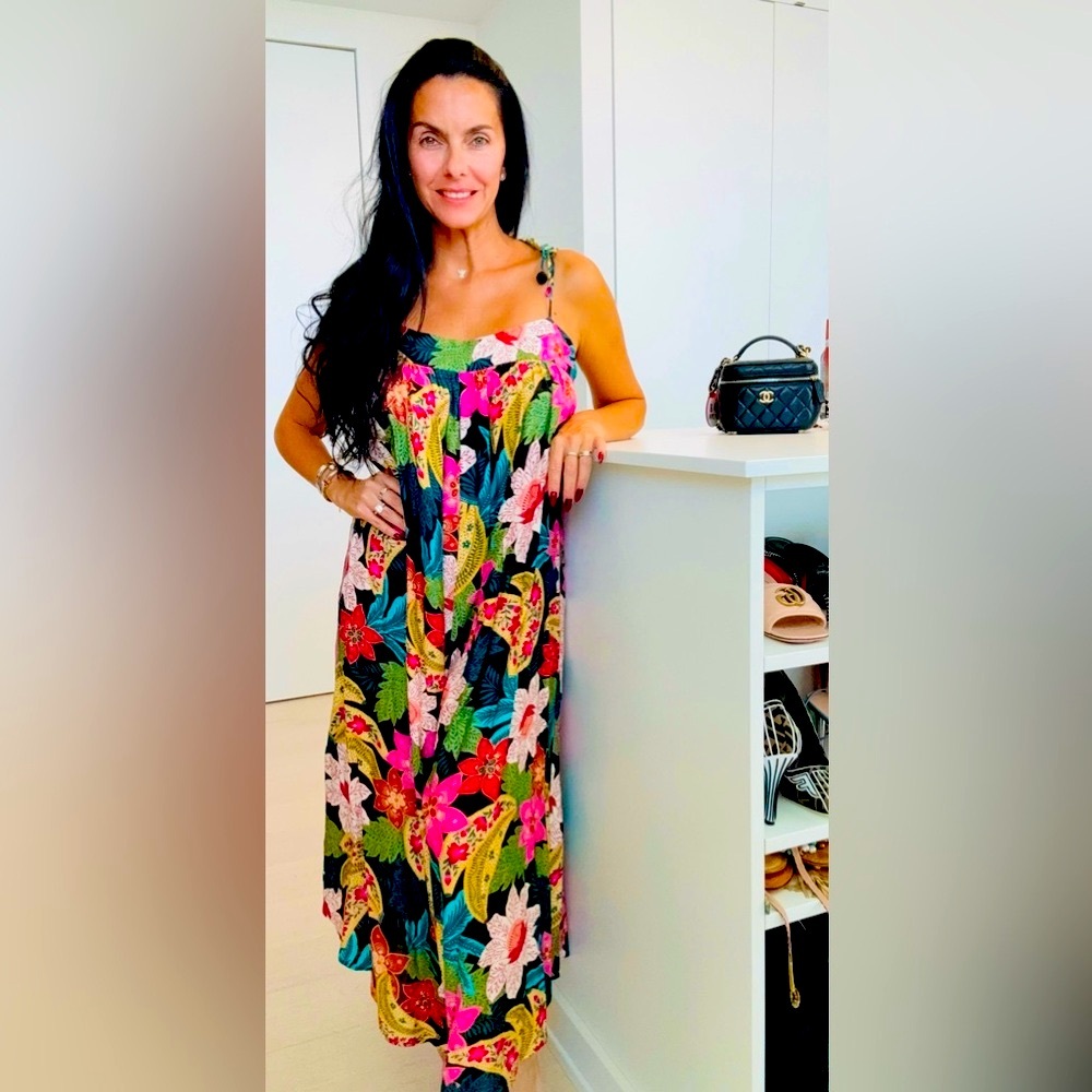 FARM Rio Pink and Green Pleated wide leg Romper